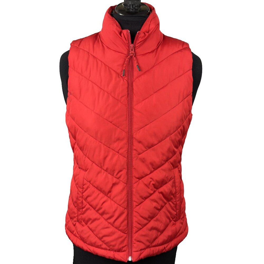 GAP Quilted Puffer Vest Red Zip Front Womens S